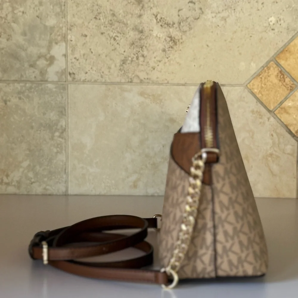 Michael Kors Jet Set Travel Dome Brown Crossbody Bag + Wallet Set - Picture 4 of 15